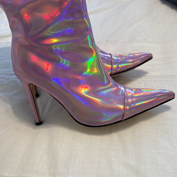 Pink Metallic Knee High Stiletto Boots - Picture 4 of 7